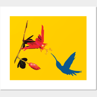 humming bird with Hibiscus flower Posters and Art